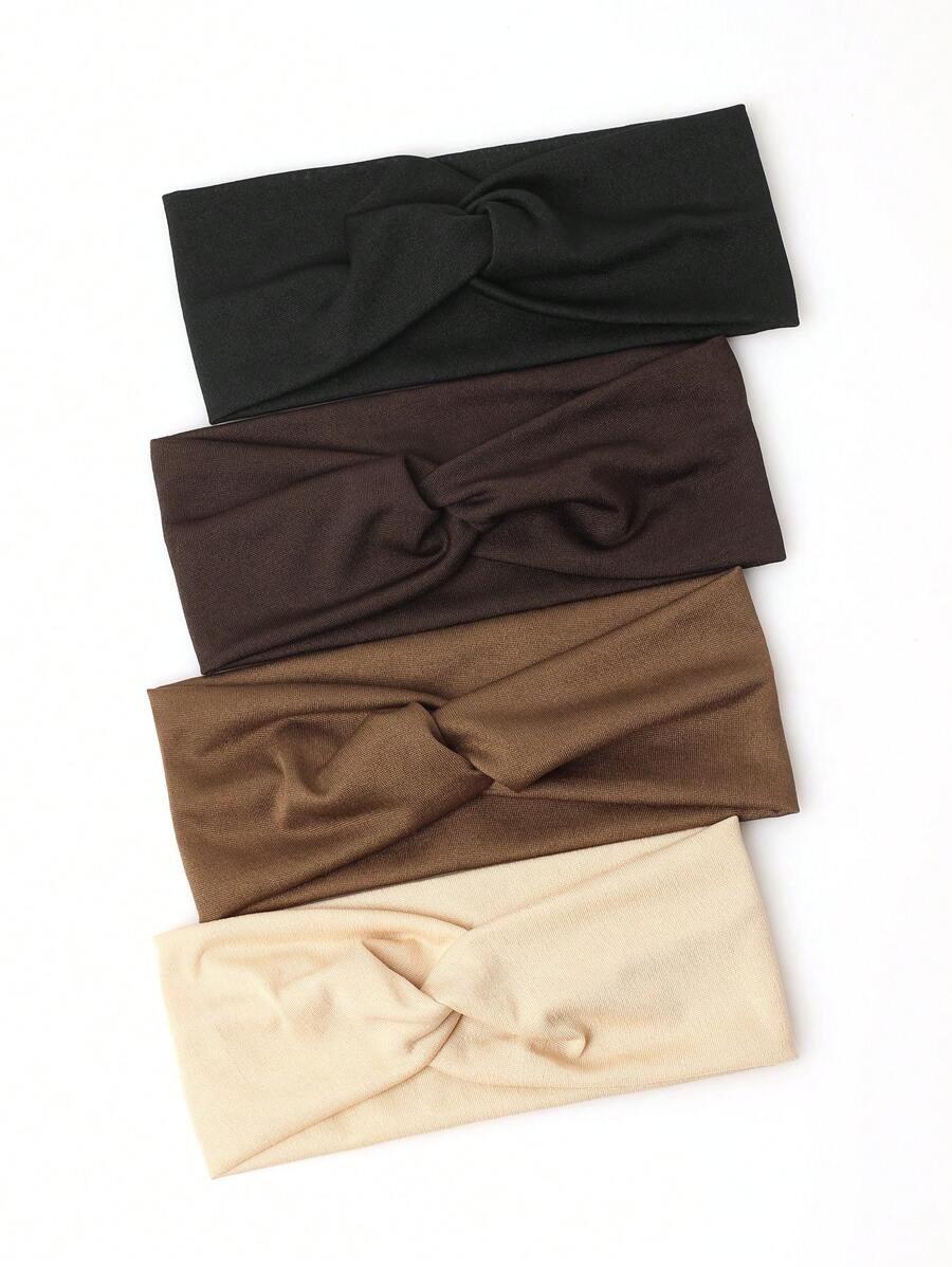 4条/套纯色交叉弹力发带，适合日常休闲、健身、秋冬季佩戴，可作头巾、发带、吸汗带、发饰，适合女士度假装扮，优雅围巾，柔软头巾