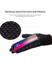 男女冬季保暖手套 - 升級版觸控螢幕保暖針織手套,適合跑步、騎乘、駕駛、徒步 - 黑色 - 查看 4