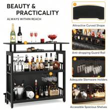 Tribesigns Bar Unit for Home Liquor, Black Entertainment Bar Upholstered Bar Table with Storage and Metal Front Footrest for Home,Balcony - màu đen - Xem 6