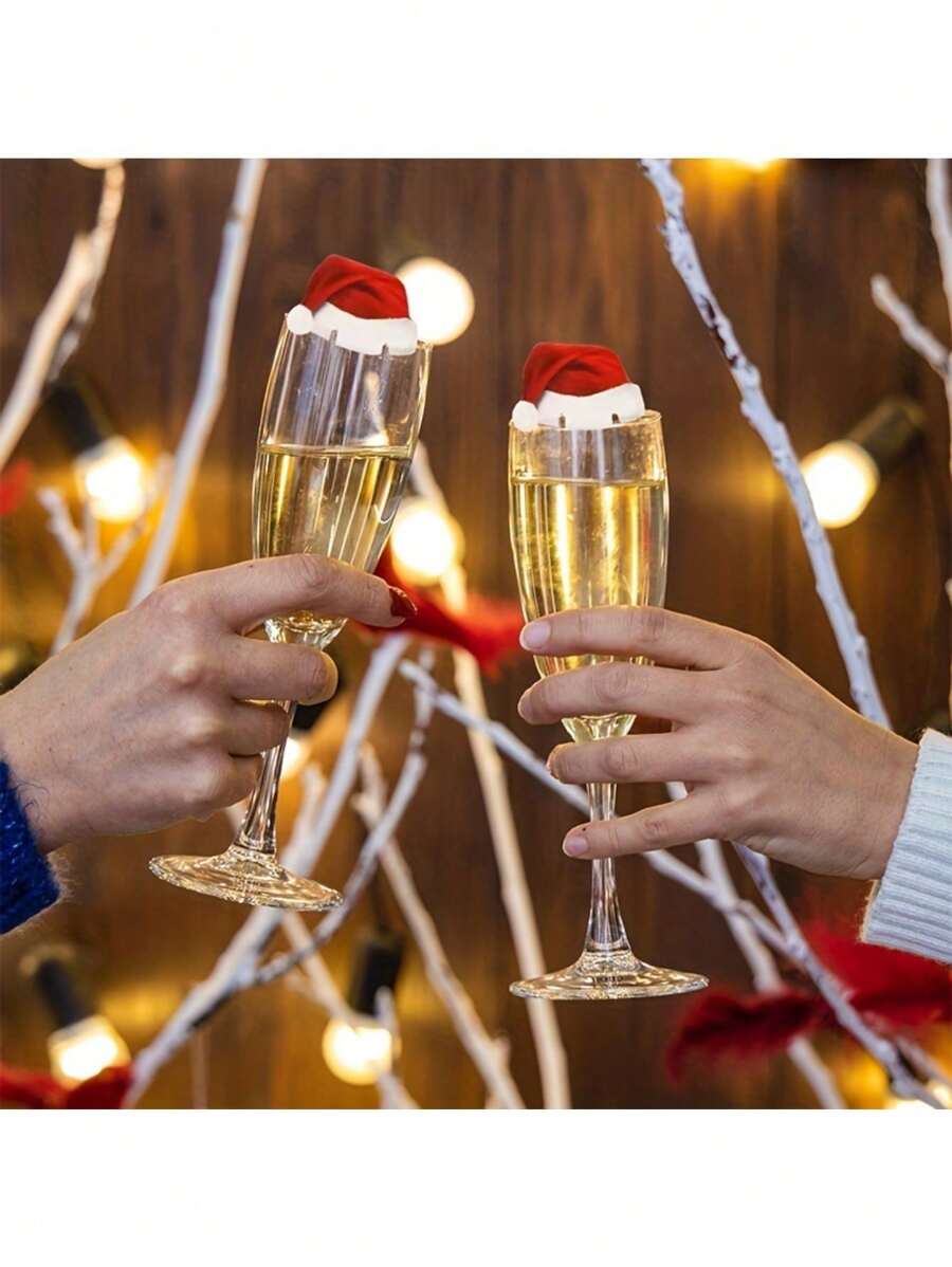 10入組6*3.6cm紙質聖誕帽,酒杯裝飾卡,派對餐具用品