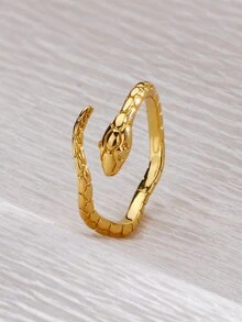 1pc Snake Shaped Open Ring, Texture Snake Design Index Finger Ring For Women - Gold - View 4