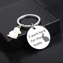 1pc Unisex New Arrival Pink Rabbit Design Stainless Steel American Style Keychain Creative Personalized Cute Keyring Animal Lover Gift For Valentine's Day - Silver - View 3