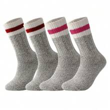2 雙裝女款美利奴羊毛襪,適合秋冬運動,保暖,戶外條紋休閒媒體 - 灰色 - 查看 1