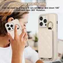 流行的單肩手機錢包袋實色仿皮手機殼，附帶鏡子、支架、背帶、卡插槽、防震護罩，適用於15 14 13 12 11 Pro Max 14 Plus 15 Plus - 白色 - 查看 10