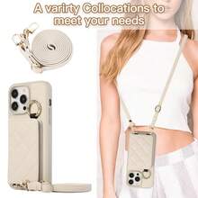 流行的單肩手機錢包袋實色仿皮手機殼，附帶鏡子、支架、背帶、卡插槽、防震護罩，適用於15 14 13 12 11 Pro Max 14 Plus 15 Plus - 白色 - 查看 9