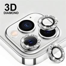 Protecteur d'appareil photo en strass de luxe pour iPhone 15 14 13 12 11 Pro Max, protecteur de verre trempé de lentille à anneau métallique compatible avec l'iPhone 11 Pro Max 12 Mini Full coque