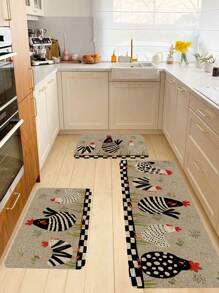 1pc Cute Chickens Floor Kitchen Mat, Modern Rooster Kitchen Rug, Rustic Non-Slip Colorful Indoor Carpet, Runner Rug, For Farmhouse Home Bathroom Bedroom Living Room Decor
