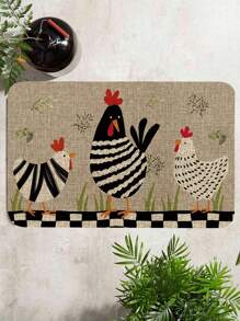 1pc Cute Chickens Floor Kitchen Mat, Modern Rooster Kitchen Rug, Rustic Non-Slip Colorful Indoor Carpet, Runner Rug, For Farmhouse Home Bathroom Bedroom Living Room Decor