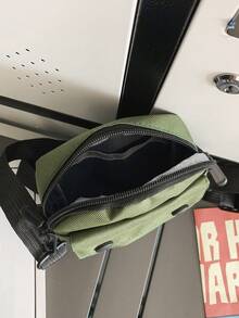 1入時尚極簡設計尼龍防水小型斜背手機包,配有可調節肩帶 - 軍綠色 - 查看 7