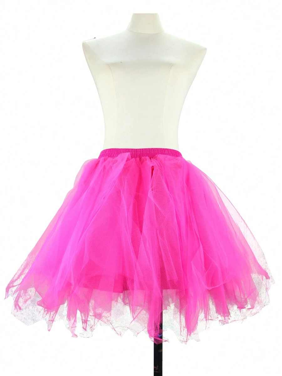 1件女士粉色柔軟網紗襯裙適合蘿莉塔、龐克風格裝扮 - 玫紅色 - 查看 1