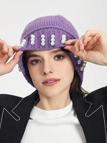 1pc歐美風格中性巴洛克珍珠裝飾針織毛帽,防風保暖,適合休閒、旅行、外出和禮物贈送