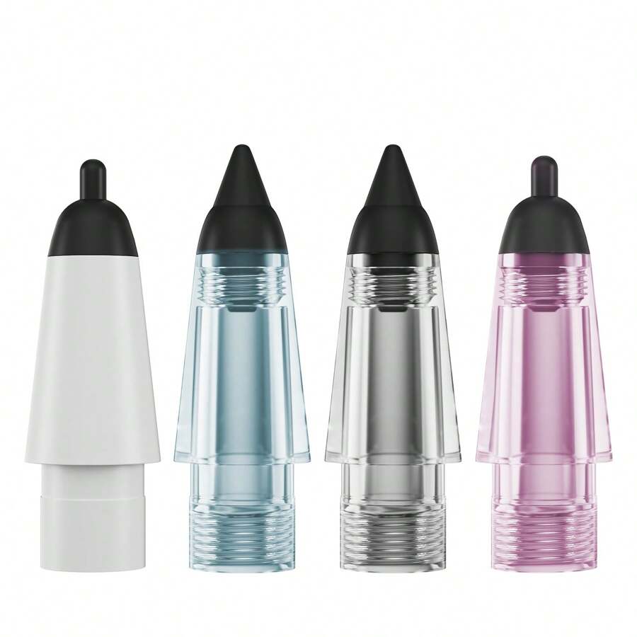 4pcs Transparent Screw-Type Replacement Pen Nib - Small Rounded Head And Pencil Head Compatible With Apple Pencil 1/2 - Transparent + White + Transparent Pink + Transparent Blue - View 1