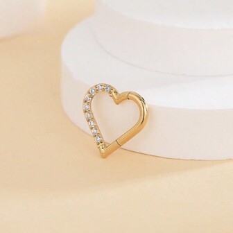 Joyería de perforación de alta gama chapada en oro de acero inoxidable, incluye aros para la nariz, aretes, anillos para el labio, aros sin costura para la nariz, con diseño de circonita cúbica con forma de corazón, unisex