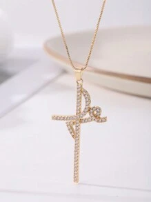 1入吊墜項鍊,雙吊墜鑲有方形立方氧化鋯,鍍金銅材質,聖誕禮物 - 金黃色 - 查看 1