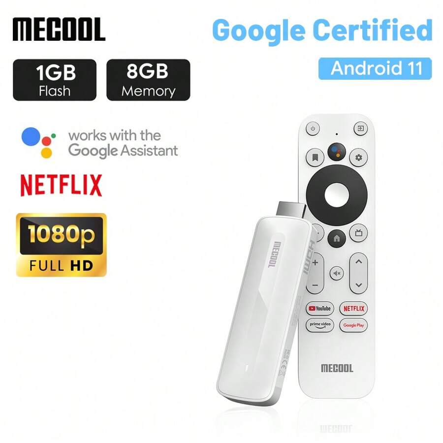 1入組 Mecool Kd5 全高清電視棒 Android 11 Androidtv Os 1+8g / 4k 認證白色pc塑料 1080p媒體播放器電視棒 - 美標插頭 - 查看 1