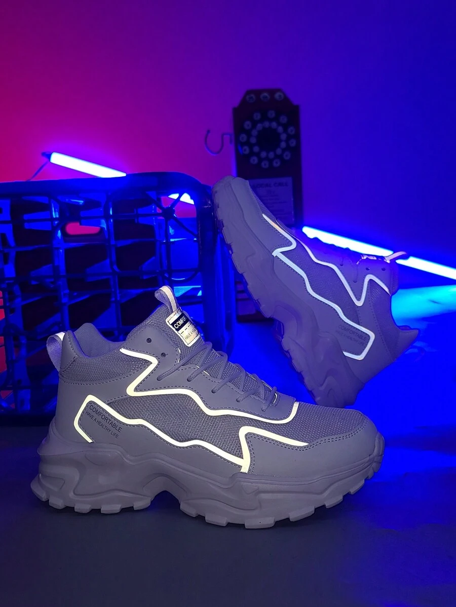 Giày nam thoáng khí, thoải mái, chống trơn trượt, chống sốc, mũi tròn, giày thể thao cổ cao có dây buộc - trắng - Xem 1