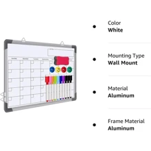 Dry Erase Calendar Whiteboard For Wall, Polegas 16" X 12" Magnetic White Board Board, Small Wall Monthly Double Sided Boards Student, Home, Office