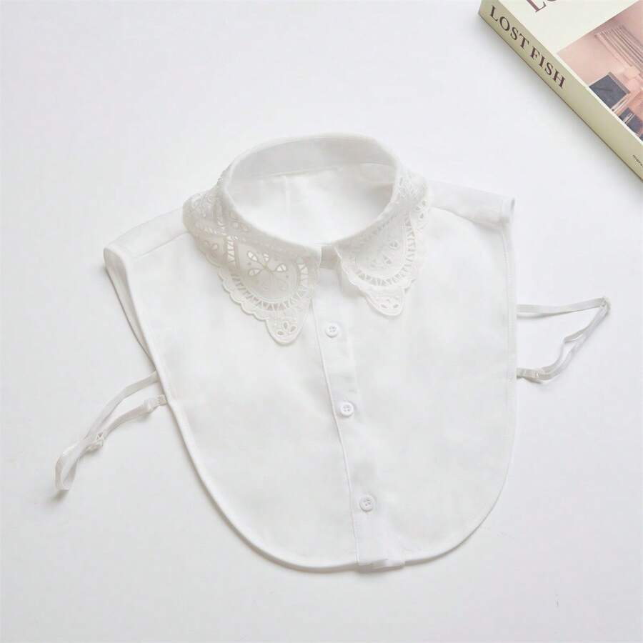 1入女式刺繡花邊雪紡可拆式領子,黑色和白色可選