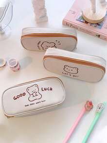 1pc Student Large-capacity Bear Pattern Pencil Case And Stationery Bag - Multicolor - View 5