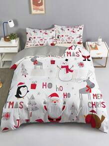 3-Piece Christmas-Themed Duvet Cover Set - Checkered Elk Snowflake Print, Soft & Breathable, Perfect for Bedroom, Guest Room & Dorm, (1*Duvet Cover + 2*Pillowcase, Without Core)