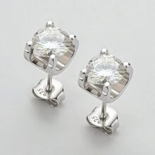 1對1.0CTW圓形碳化矽耳環，女性專用，100%925純銀製，大小5mm，0.5CT D彩色碳化矽耳釘，經典款式，適用於紀念日寶石，生日禮物，附GRA證書，鑲嵌水晶婚禮新娘珠寶，鑽石耳環