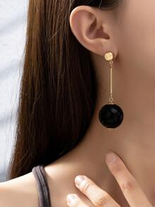 1pair Geometric Resin Long & Fashionable & Simple & Personalized Pendant Earrings - Red - View 3