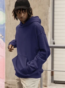 Plain Sweatshirt With No Print And Hood  2042 - Navy Blue - View 4