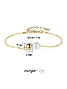 1 件珍珠手链 S925 银手饰球韩版简约时尚镀 14K 真金女士珠宝情人节结婚季