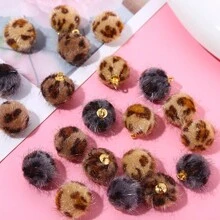 20pcs 1.5cm 8-Color Leopard Print Faux Mink Fur Pom Pom Pendant For Diy Earrings, Necklace And Craft Making - 20pcs - View 1