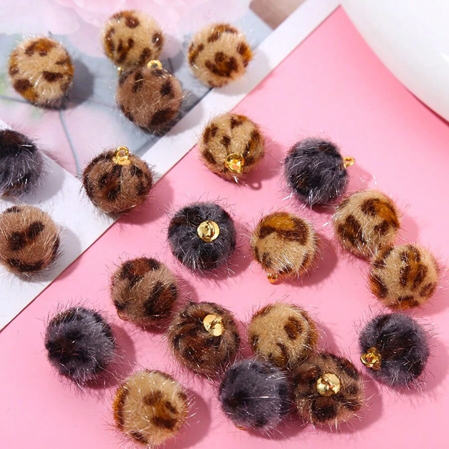 20pcs 1.5cm 8-Color Leopard Print Faux Mink Fur Pom Pom Pendant For Diy Earrings, Necklace And Craft Making - 20pcs - View 1