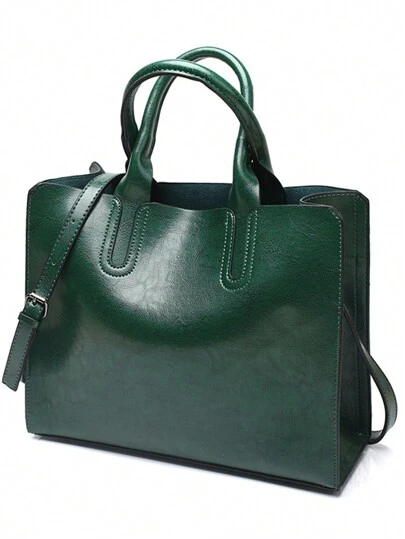 Lady Faux Leather Hand Bags Retro Tote Handbag Casual Large Messenger Bag Women's Shoulder Bag With Long Strap Fashion Purse For Party Shopping Simple Style Green