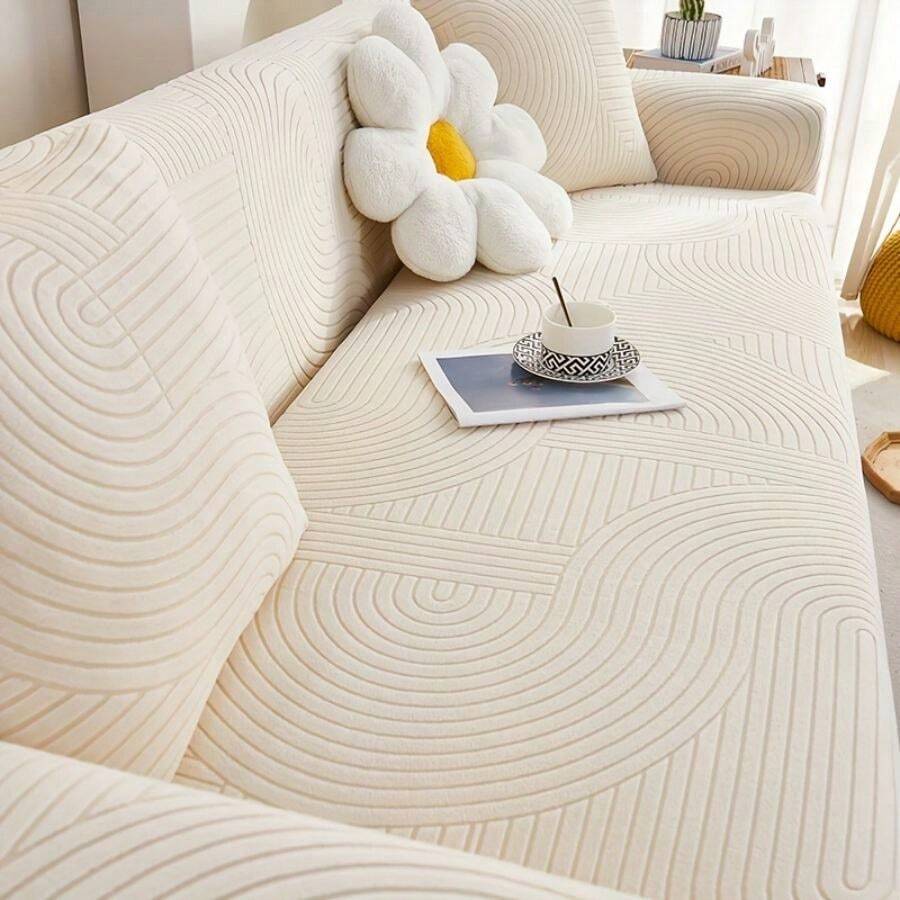 Mustard Yellow Elastic Sofa Cover, Full Covered - Mustard Yellow - View 1