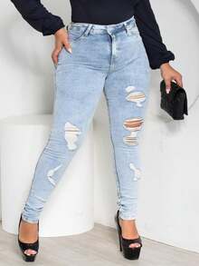 Women Jeans - 淺色水洗藍 - 查看 1