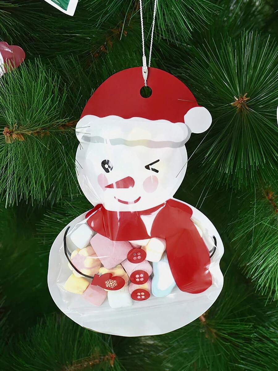 10pcs Self-sealing Bags With Snowman Christmas Gift Pattern - Red - View 1