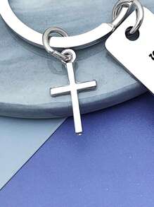 Street 1pc Christian Keychain: A Perfect Gift For Any Believer - Bible Verse Cross Keychain Key Ring Valentine's Day Valentines Car Accessories Bag Charm - Antique Silver - View 2