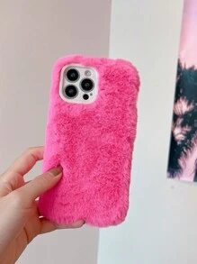 冬季毛茸茸手機殼，適用於 iPhone 14 Pro Max、 iPhone 13、 iPhone 12 Pro、 iPhone 15 和 iPhone 11 - 玫紅色 - 查看 1