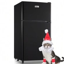 WANAI Compact Refrigerator 3.5 CU.FT Double Door Mini Fridge With Freezer Small Refrigerator With 7 Adjustable Temperature Side Door Wire Rack Suit For Dorm Office Apartment Black - Black - View 1