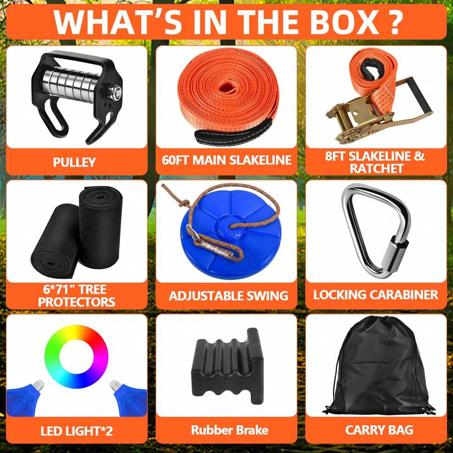 Kids Zipline Outdoor Toys Pulley kit with 65foot zipline, best