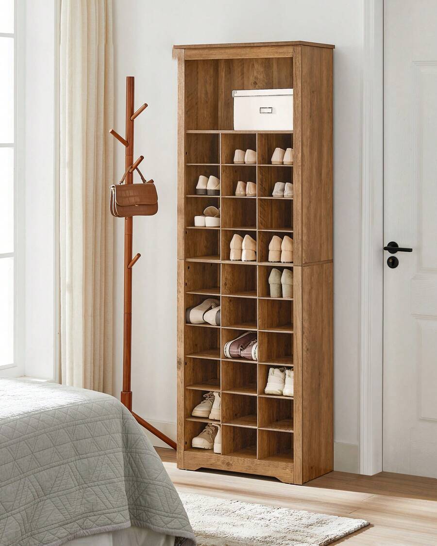 VASAGLE Shoe Storage Cabinet, 10-Tier Shoe Rack Organizer, Holds Up To 30 Pairs Of Shoes, For Entryway Bedroom, 12.6 X 24.8 X 73.6 Inches, White, Rustic Walnut - màu nâu - Xem 1