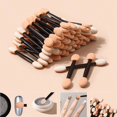50Pcs Black Double-Ended Nail Art Sponge Magic Wand Gradient Manicure Brush With Rhinestone & Sticker Pen Nail Art Tools For Women Home Solon