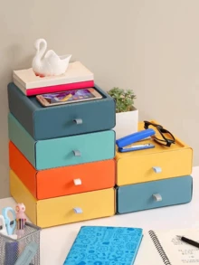 1pc Desktop Drawer Storage Box, Office Desk Organizer, Dormitory Shelving Unit - Blue - View 5