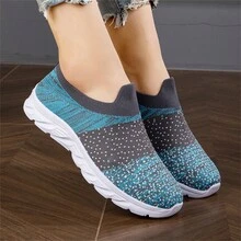 Plus Size Women's Sock Shoes Mesh Athletic Slip-On Running Shoes, Breathable Non-Slip Casual Sneakers - Blue - View 1