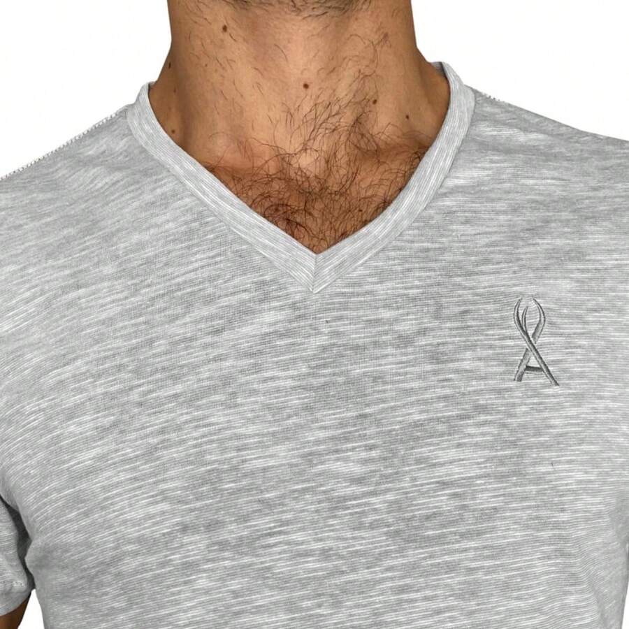 Men's V-Neck Short-Sleeved Lycra T-Shirt - Light Grey - View 1