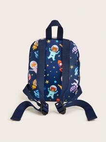 1pc Boys' And Girls' Small Backpack With Planet Print - Blue - View 4