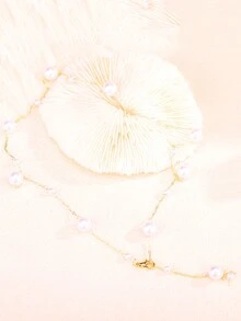 1pc Pearl French Style Sexy Y-shaped Tassel Necklace - Gold - View 4