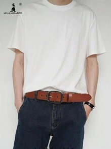 1 件 男士駝色皮革腰帶,日式搭扣,休閒時尚,適合日常穿著 - 駝色 - 查看 6