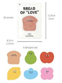 6入組糖果世界便條紙套組可愛卡通圖案,每本30頁附註記標籤,粘貼便條,筆記本貼紙 - 彩色 - 查看 5