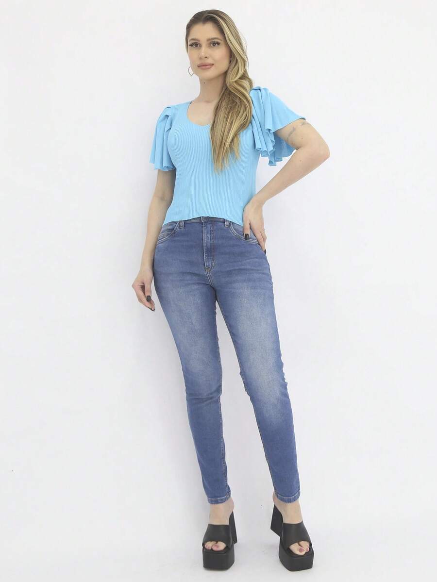 Women Knit Tops - Màu xanh nhạt - Xem 1