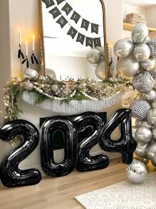 4入組32英吋黑色2024新年氣球膠鏈,2024數字氣球套裝,非常適合新年聚會黑金色氣球裝飾,派對房間牆壁裝飾和新年戶外圍欄裝飾