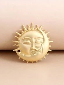 1只時尚創意太陽神、月神和日夜主題啞光金胸針,適用於服裝裝飾女性